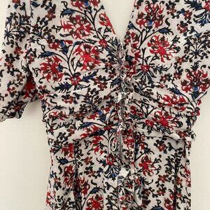 ISABEL MARANT Arodie ruched floral-print silk-blend crepe dress Size 36